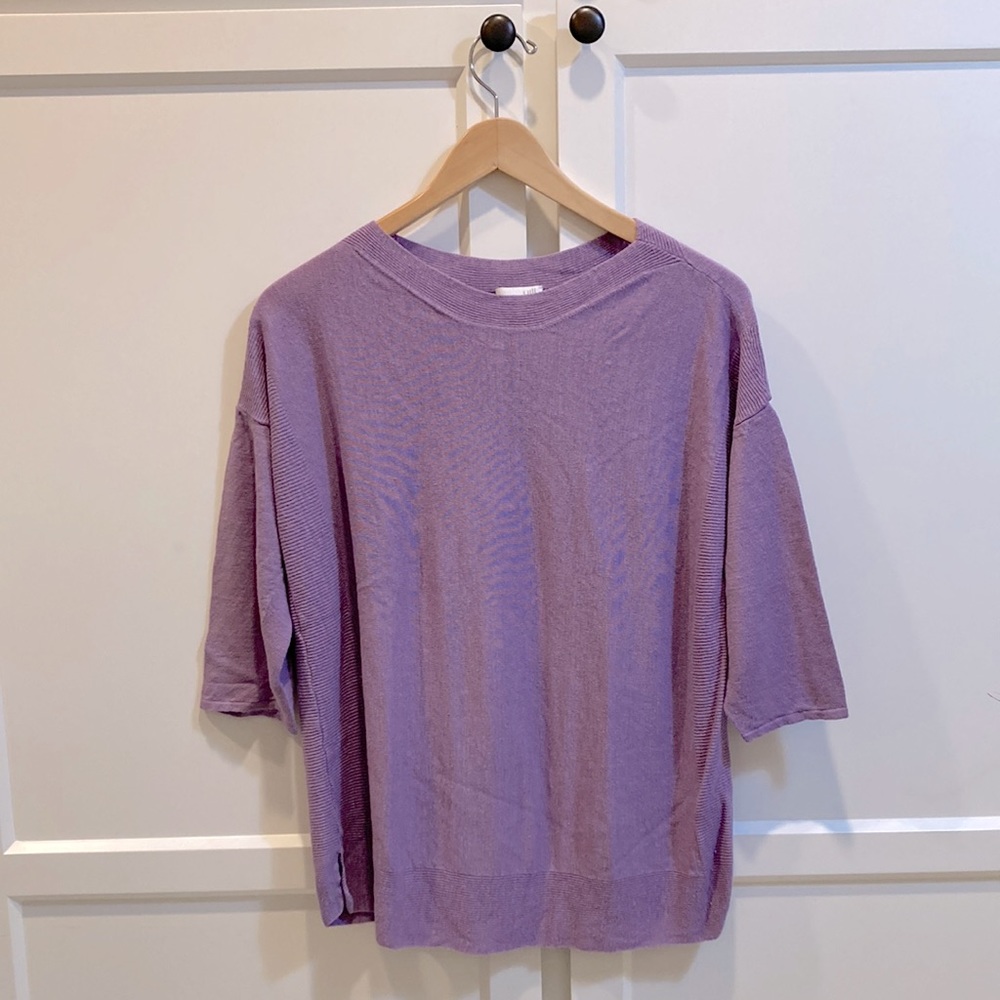 J. Jill 3/4 Sleeve Linen Rayon Lavender Light Weight Sweater